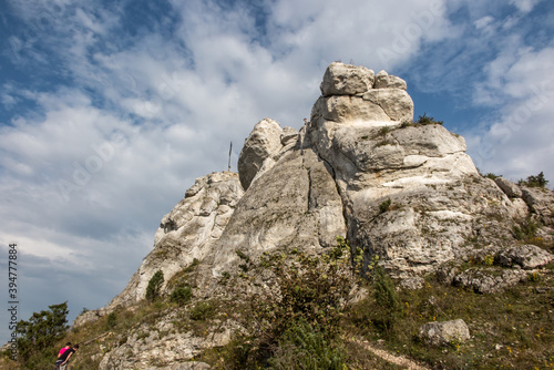 The cross on the background of clear sky at the top Biaklo (or Maly Giewont) near Olsztyn near Czestochowa © rparys