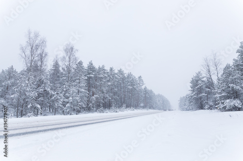 snow covered road in winter