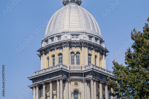 Springfield IL State Capital Building with beautiful, soft light and light blue sky.