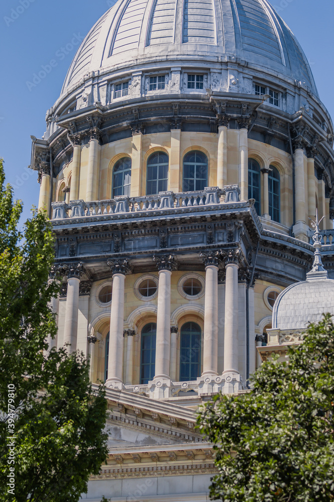  Springfield IL State Capital Building with beautiful, soft light and light blue sky.