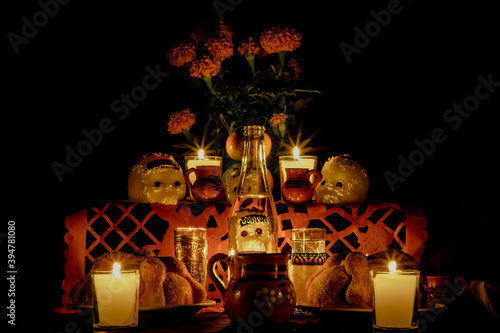 Ofrenda para la celebración de dia de muertos en México photo