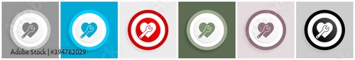 Wrench and heart icon set, colorful flat design vector illustrations in 6 options for web design and mobile applications