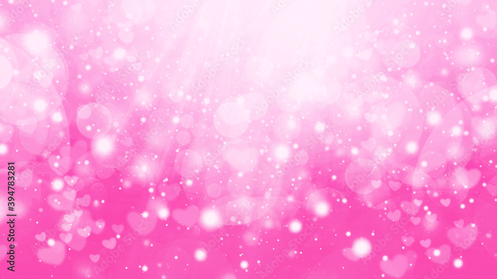 Soft pink and white abstract gradient bokeh background with circles, hearts and sparkles
