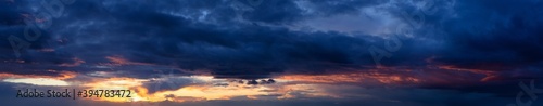 Fototapeta Naklejka Na Ścianę i Meble -  Beautiful Panoramic View of colorful cloudscape during dramatic sunset. Taken in White Rock, Vancouver, British Columbia, Canada.
