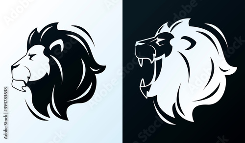 heads of lions kings colorful profiles monochrome icons