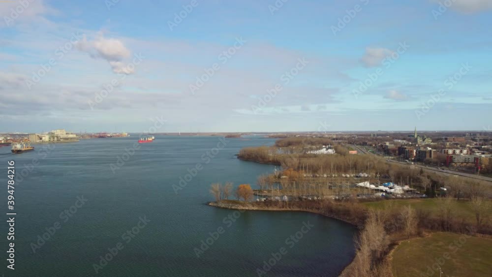 Aerial view of boats crossing the st Lawrence river Aerial view of boats crossing the st Lawrence river