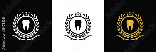 dentist logo template luxury royal vector tooth company decorative emblem with crown	
