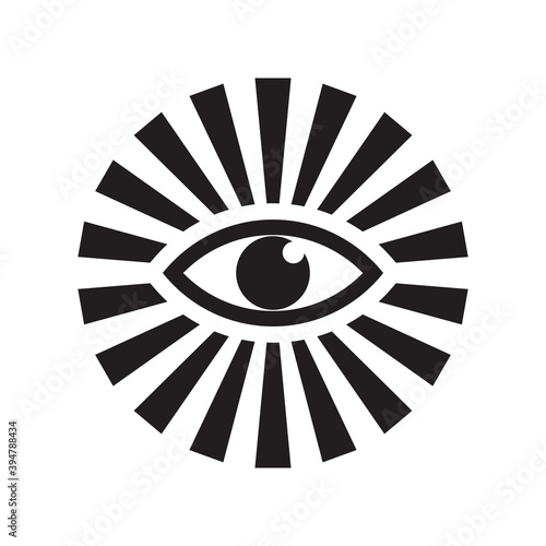 Eye with rays concept icon design. Human eye. Medicine ophthalmology sign. Conspiracy theory. Vector illustration.