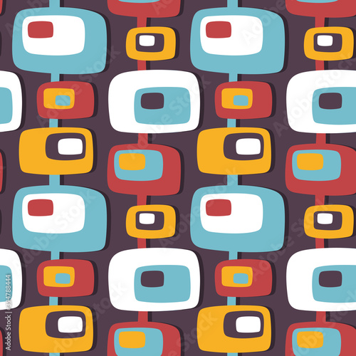 Background mid-century modern art. Abstract geometric seamless vector pattern. Decorative ornament in retro vintage design style. Atomic stylized backdrop. 