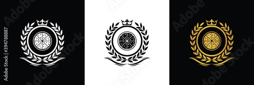 pizza logo template luxury royal vector company decorative emblem with crown	
