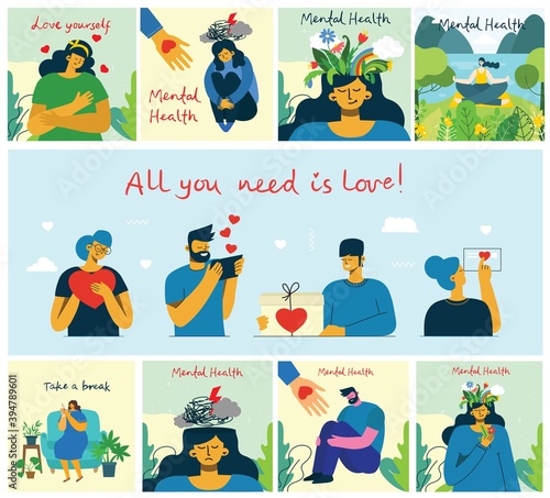 Mental health illustration concept. Psychology visual interpretation of mental health.