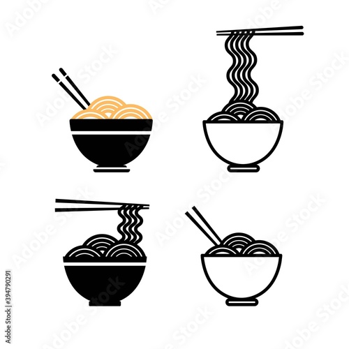 Set with line icons of ramen noodle soup and chopsticks. Vector illustration