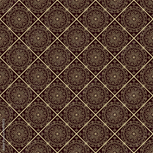 Mandala seamless pattern ornament gold on dark background