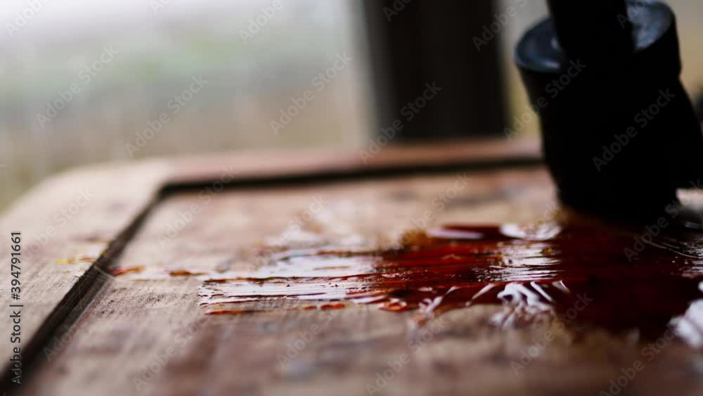 varnishing of wooden planks, restoration of old furniture. cabinet renovation varnishing of wooden planks, restoration of old furniture. cabinet renovation