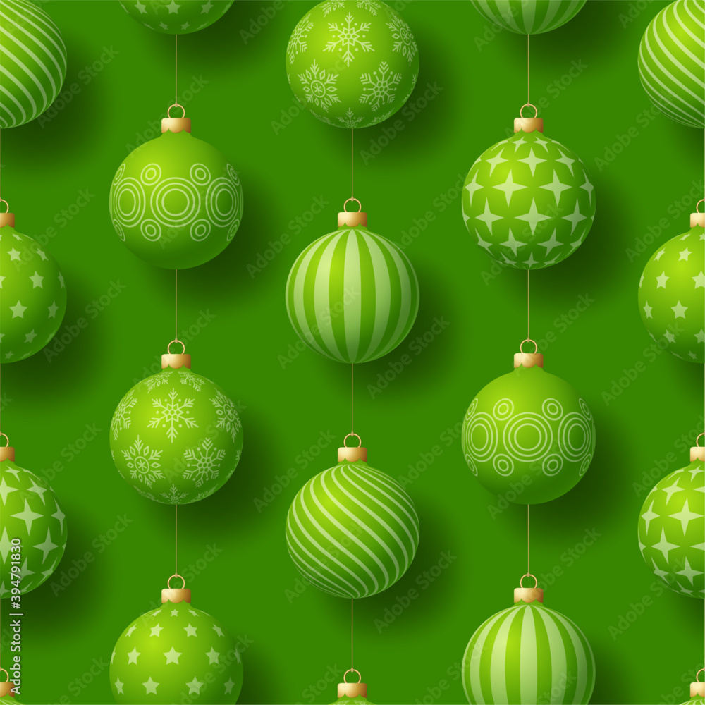 Realistic Christmas seamless pattern with geometric motifs. Green bauble ball on green background simple new year pattern Vector illustration Realistic Christmas seamless pattern with geometric motifs. Green bauble ball on green background simple new year pattern Vector illustration
