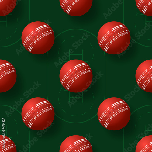 Cricket ball seamless pettern vector illustration. realistic cricket ball seamless pattern design