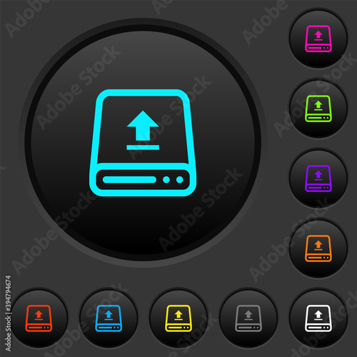 Upload from hard drive dark push buttons with color icons
