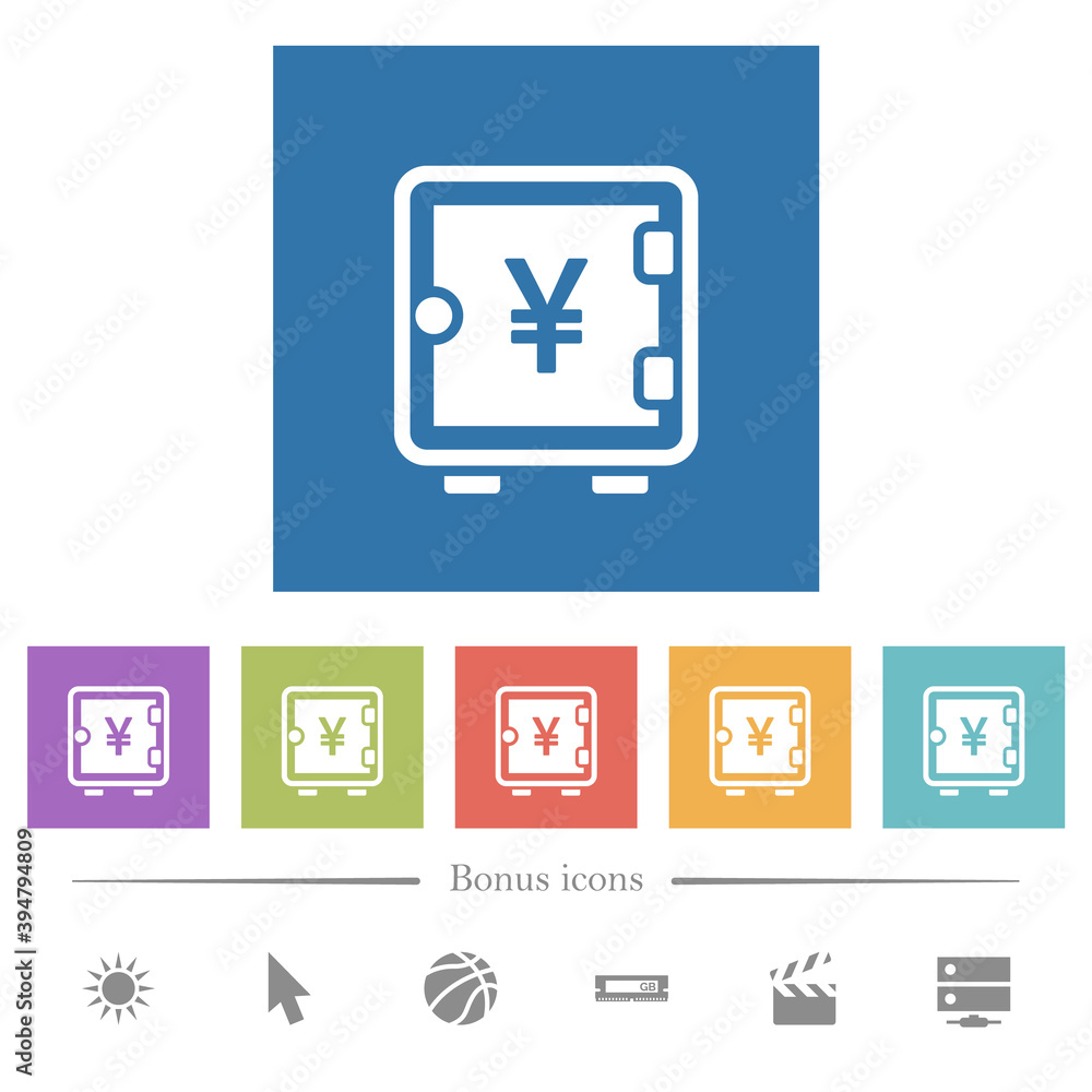 Yen strong box flat white icons in square backgrounds Yen strong box flat white icons in square backgrounds