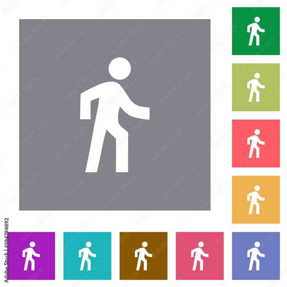 Man walking right square flat icons Man walking right square flat icons