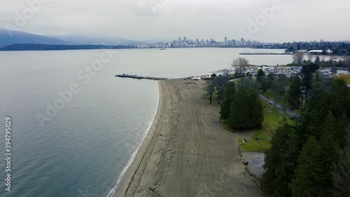 Wallpaper Mural Fly over Kitsilano beach and calm waters with the view on Vancouver downtown Torontodigital.ca