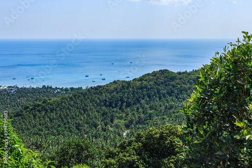 Island panoramic natural green view, crystal blue water, ferry hoop