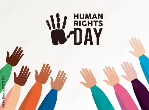 human rights day poster with interracial hands up