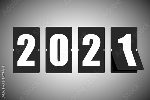 New Year scoreboard. 2021 is coming. New Year flip countdown time remaining counter. Retro timetable