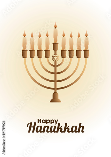 happy hanukkah celebration with golden candelabrum