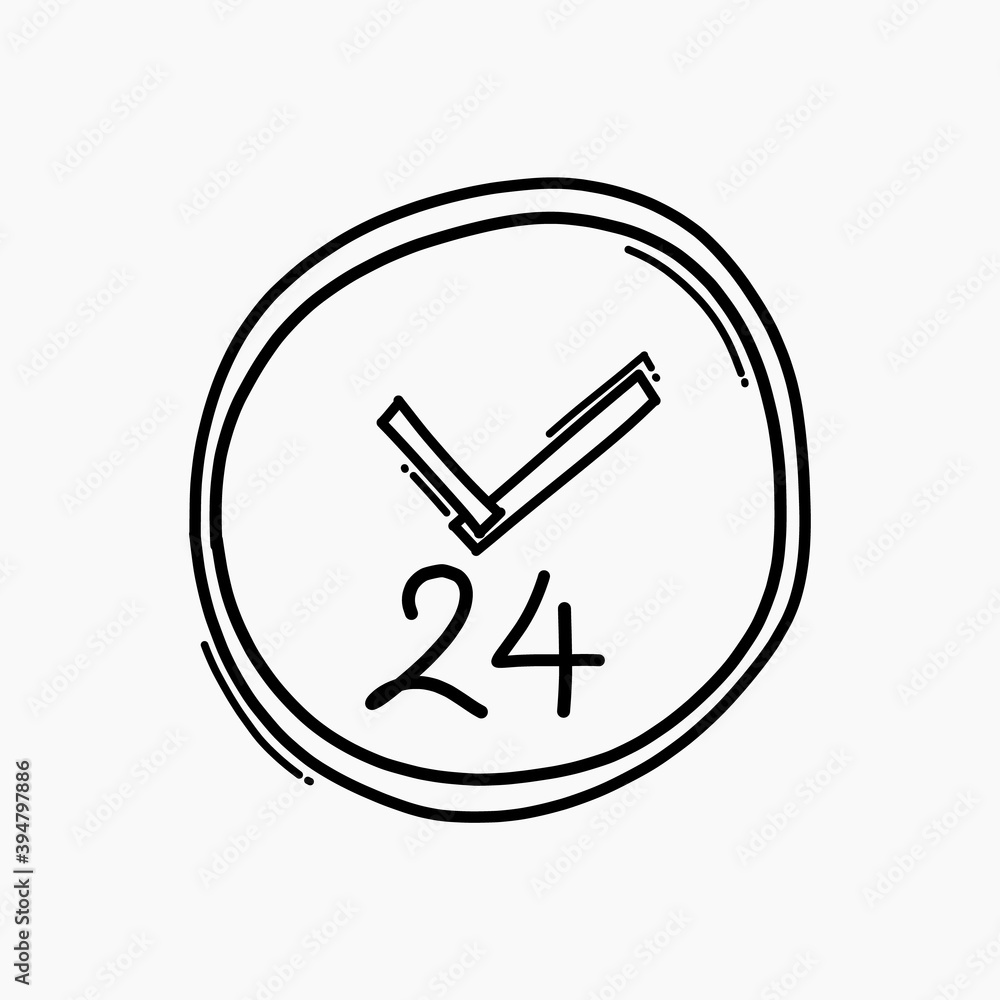 24 hour doodle vector icon. Drawing sketch illustration hand drawn line eps10 24 hour doodle vector icon. Drawing sketch illustration hand drawn line eps10