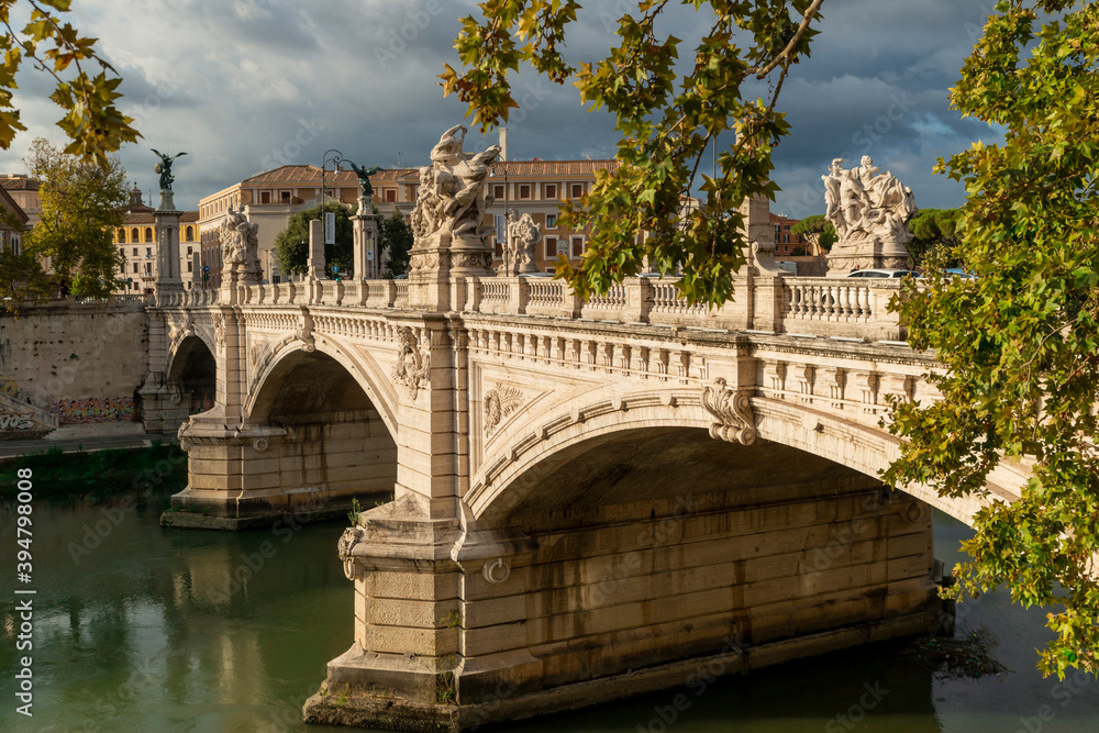 Particular or Sant'Angels bridge, connects piazza di Ponte S. Angelo to the Vatican Lungotevere, in Rome, in the Ponte and Borgo districts. On the left bank the mausuoleum of Hadrian, Castel Sant Ange