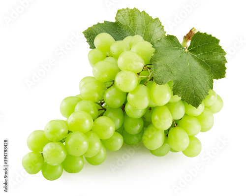 green grapes with leaves isolated on a white background