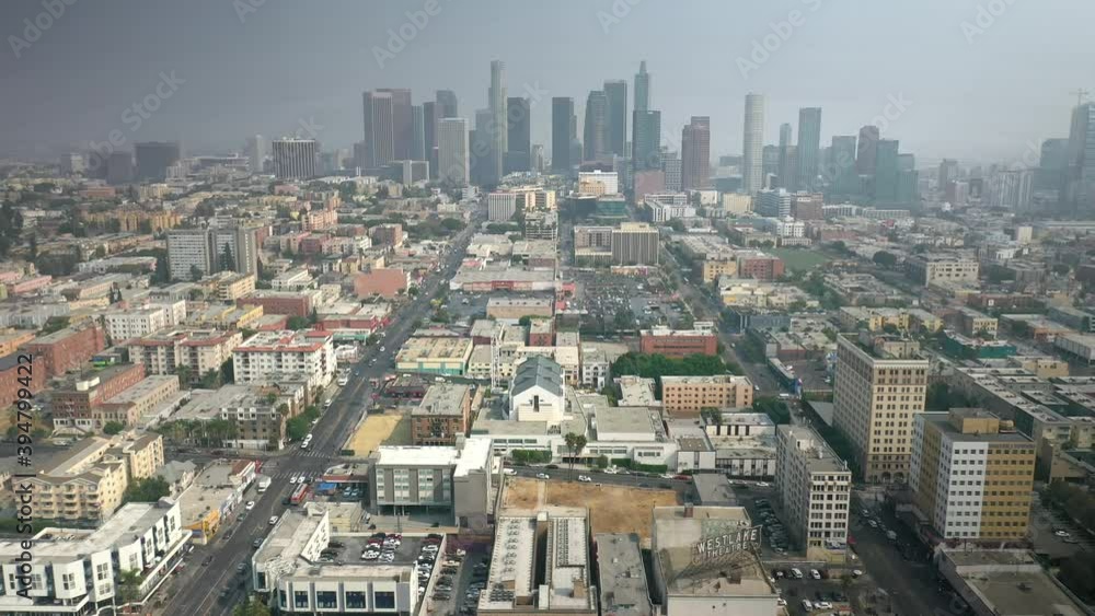 Drone 4k. Aerial view of downtown Los Angeles. Modern business offices & apartments. American urban life, modern city, travel destination in USA. Drone 4k. Aerial view of downtown Los Angeles. Modern business offices & apartments. American urban life, modern city, travel destination in USA.
