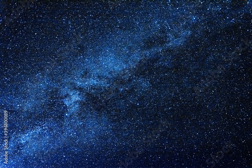 Breathtaking blue clear night sky with milky way and huge amount of stars.