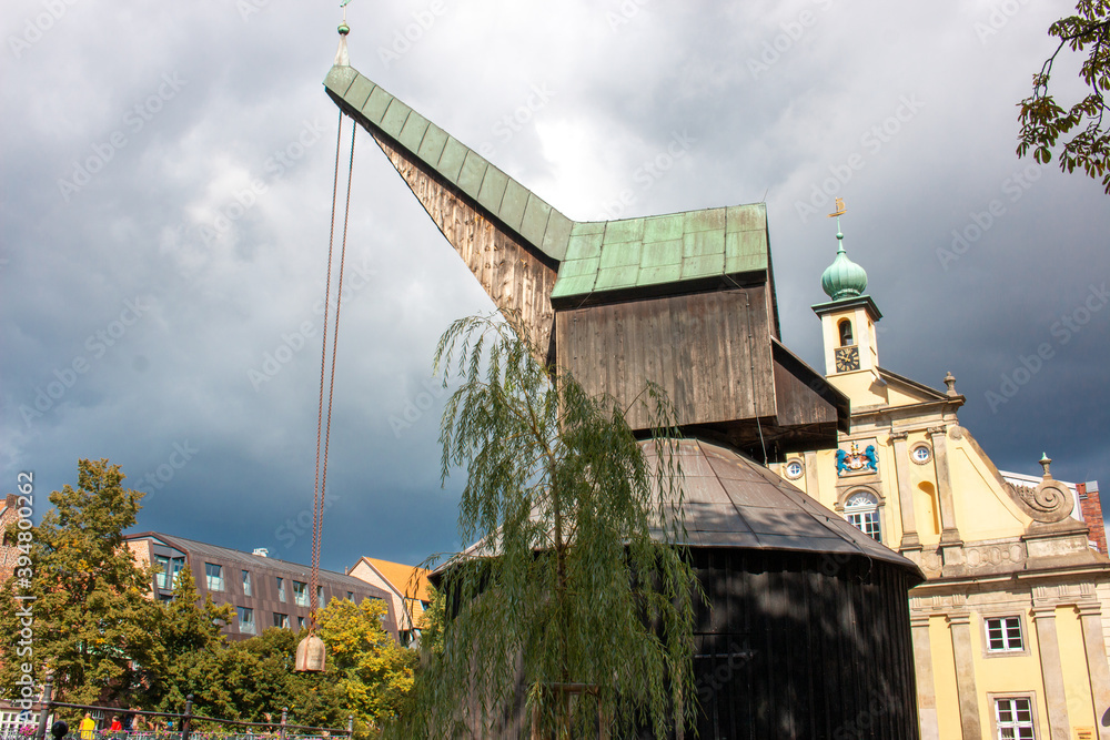 old wooden crane and old department store Luneburg (in german Lüneburg) Lower Saxony (in german Niedersachsen) Germany