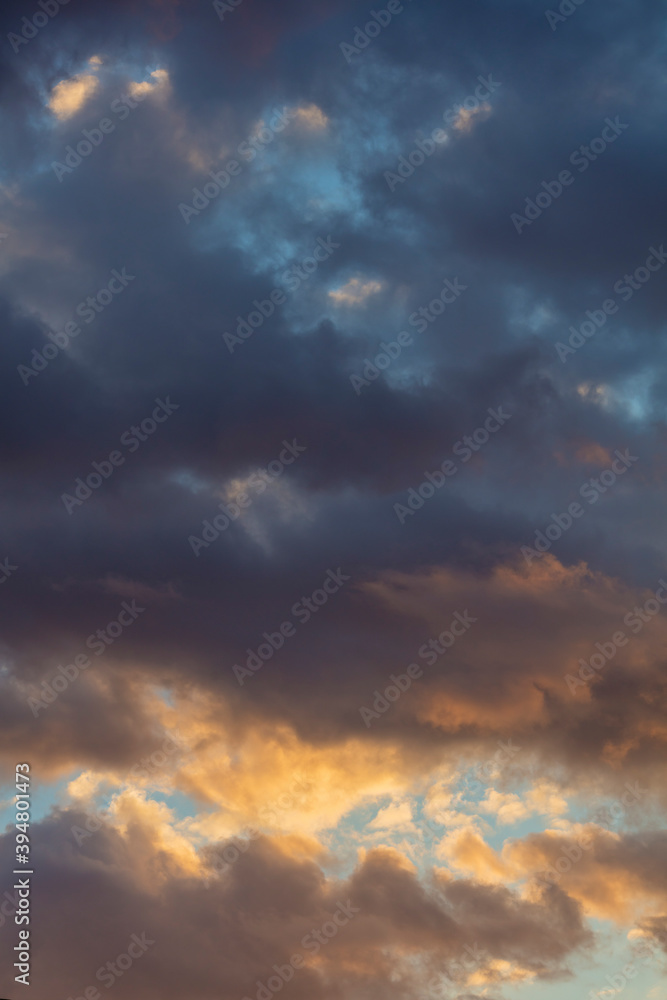 Beautiful sunset sky with clouds natural background.
