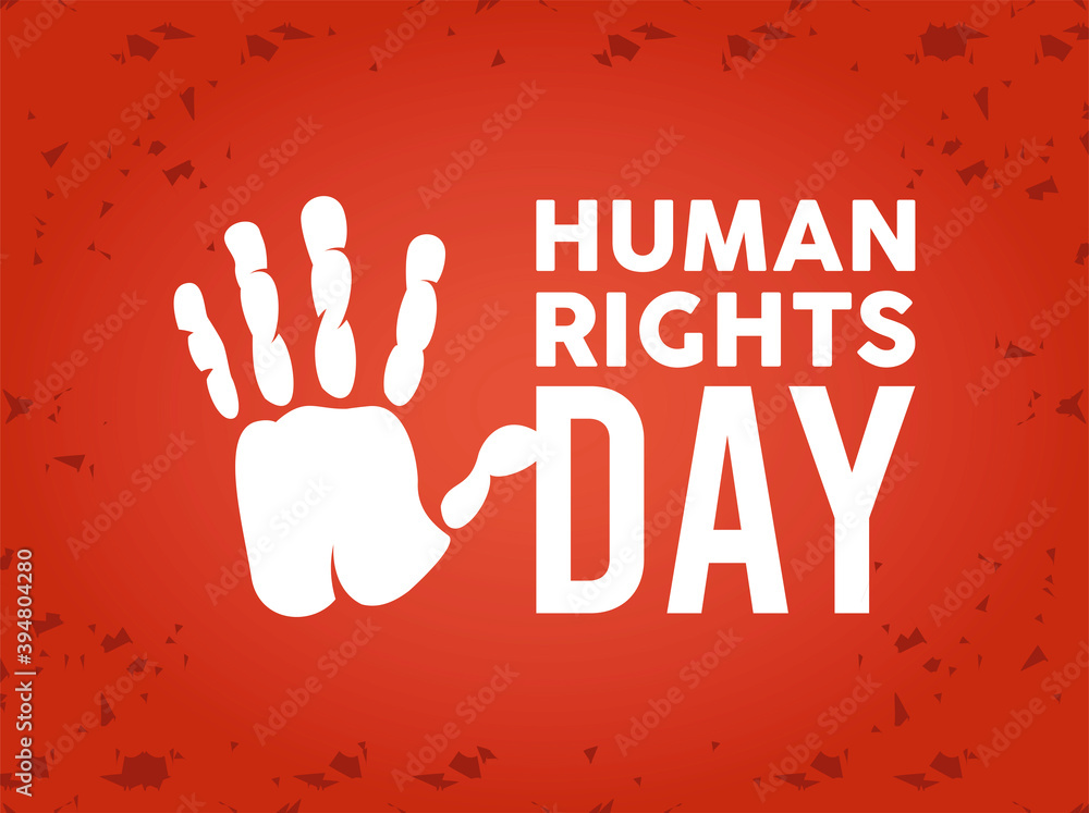 human rights day poster with hand print - obrazy, fototapety, plakaty 