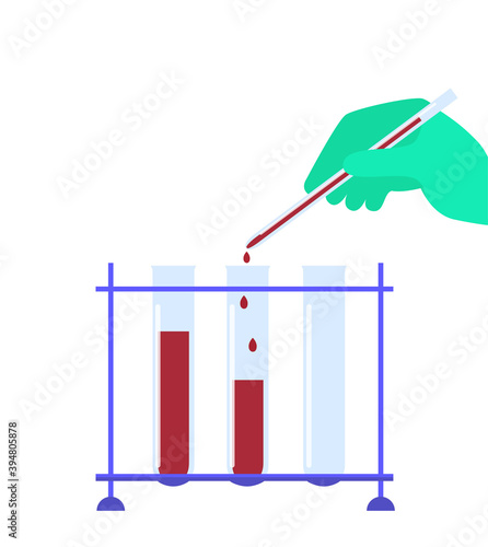 Taking blood test vector illustration. Test tubes with biomaterial. Know your HIV status. AIDS awareness. 