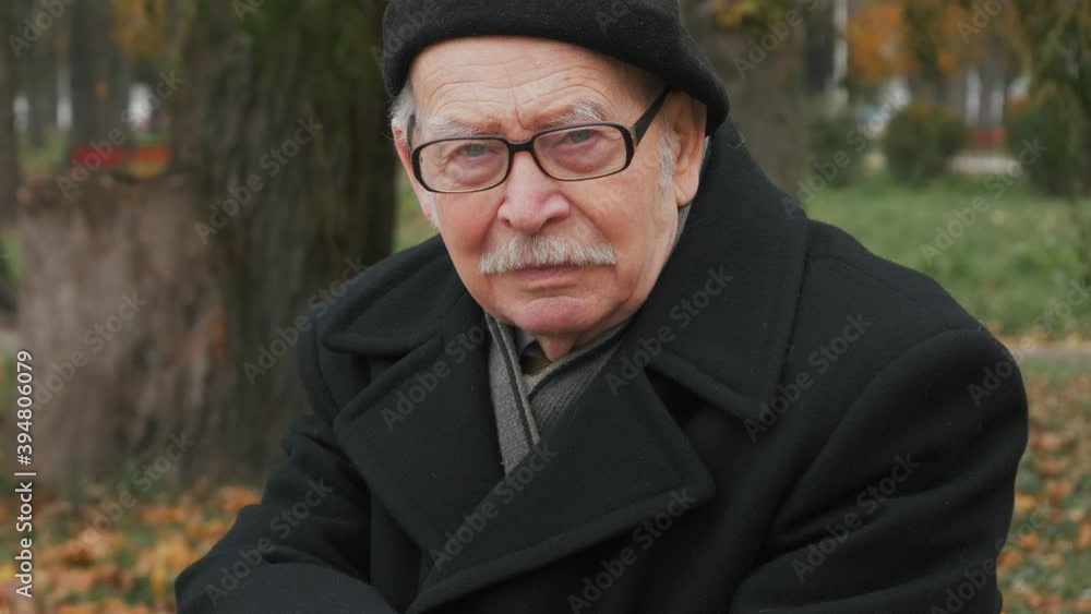 Handsome elderly senior man looking at camera in park Handsome elderly senior man looking at camera in park