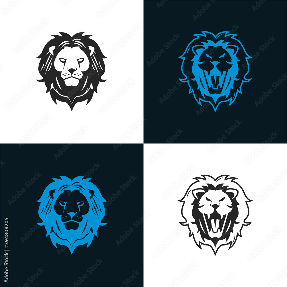 heads of lions kings blue and black icons