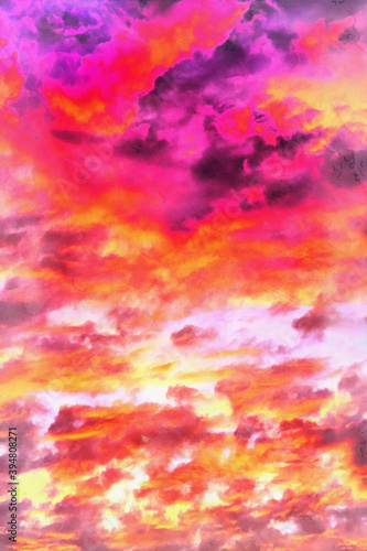 Clouds on sunset sky colorful painting