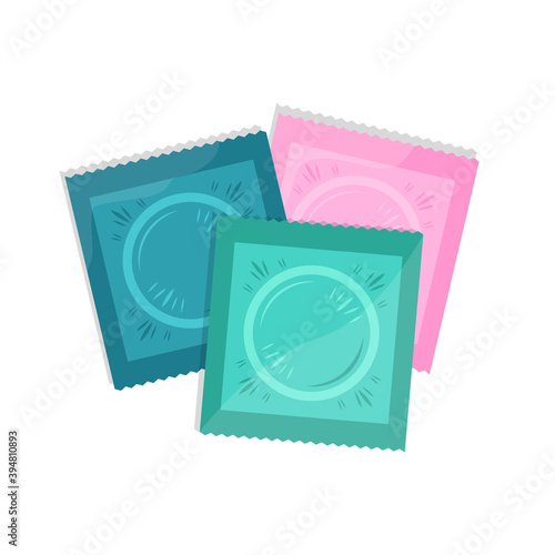 Vector condoms in packages. Contraception concept. Medical contraceptive isolated flat icon