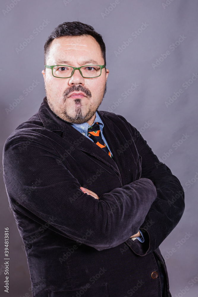 Fototapeta premium Solid cheerful man in spectacles emotional portrait