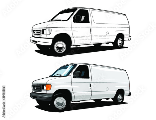 van vector illustration. delivery van white in line drawing and color customize. 
