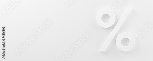 Billede på lærred White percent sign on white background with copy space flat lay top view from ab