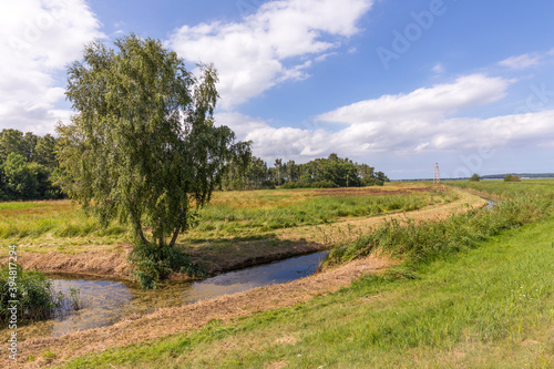 rural landscape in Usedom with typical achterwsser creeks and agriculture