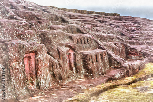 El Fuerte de Samaipata archaeological site colorful painting looks like picture, Bolivia. photo