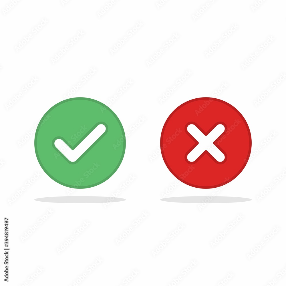Check and wrong marks, Tick and cross marks, Accepted/Rejected, Approved/Disapproved, Yes/No, Right/Wrong, Green/Red, Correct/False, Ok/Not Ok - vector mark symbols in green and red. Isolated icon. Check and wrong marks, Tick and cross marks, Accepted/Rejected, Approved/Disapproved, Yes/No, Right/Wrong, Green/Red, Correct/False, Ok/Not Ok - vector mark symbols in green and red. Isolated icon.