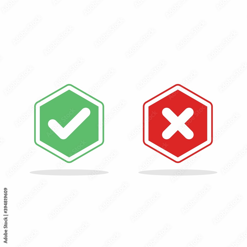 Check and wrong marks, Tick and cross marks, Accepted/Rejected, Approved/Disapproved, Yes/No, Right/Wrong, Green/Red, Correct/False, Ok/Not Ok - vector mark symbols in green and red. Isolated icon. Check and wrong marks, Tick and cross marks, Accepted/Rejected, Approved/Disapproved, Yes/No, Right/Wrong, Green/Red, Correct/False, Ok/Not Ok - vector mark symbols in green and red. Isolated icon.