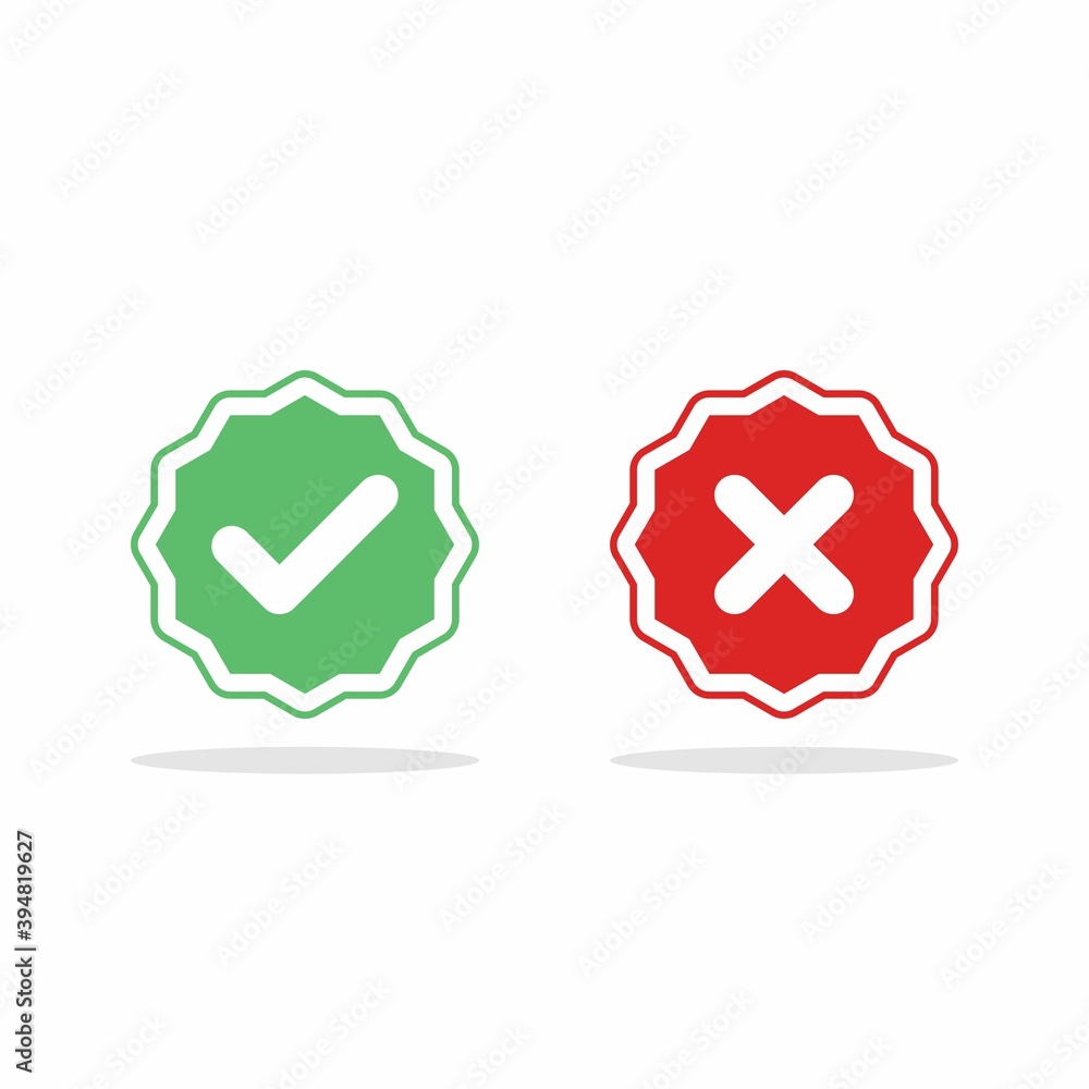 Check and wrong marks, Tick and cross marks, Accepted/Rejected, Approved/Disapproved, Yes/No, Right/Wrong, Green/Red, Correct/False, Ok/Not Ok - vector mark symbols in green and red. Isolated icon. Check and wrong marks, Tick and cross marks, Accepted/Rejected, Approved/Disapproved, Yes/No, Right/Wrong, Green/Red, Correct/False, Ok/Not Ok - vector mark symbols in green and red. Isolated icon.