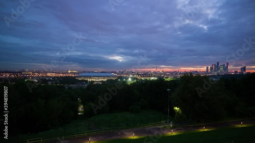 night moscow city vorobyovy gori luzhniki stadium panorama 4k timelapse russia